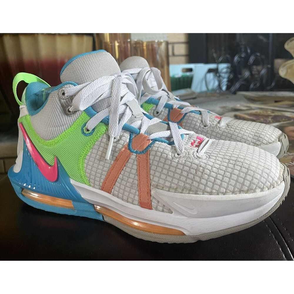 Men's Size 8.5 Nike LeBron Witness 7 VII White Grid Neon Pink Green Blue Orange